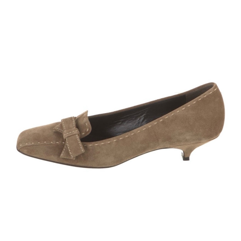 Prada Tan Suede Bow Kitten Heels